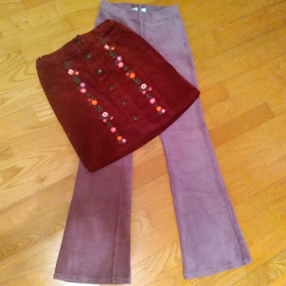 Corduroy Ribbed Bundle Gymboree Skirt Burgundy Embroidered Gap Yoga Pant Kids 10
